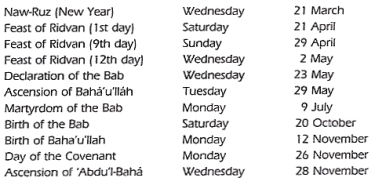 Baha'i Holy Days
