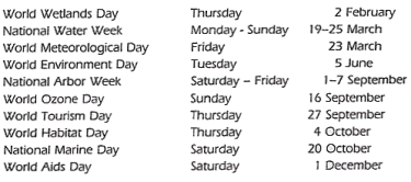 Environmental Calendar